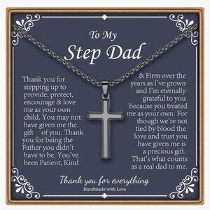 To My Step Dad Cross Pendant Necklace Men Stepfather Gift from Step Son Daughter